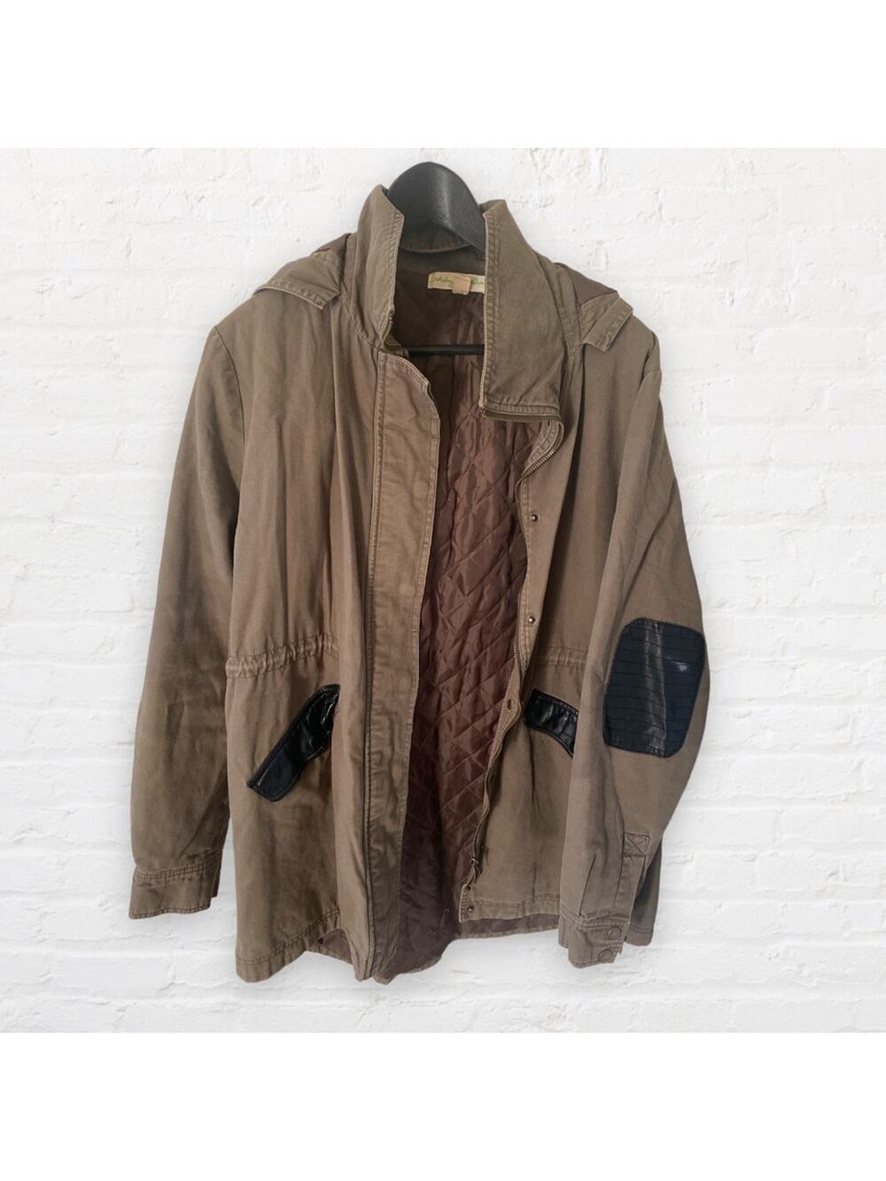 Staring at Stars olive green military style jacket with faux leather accent